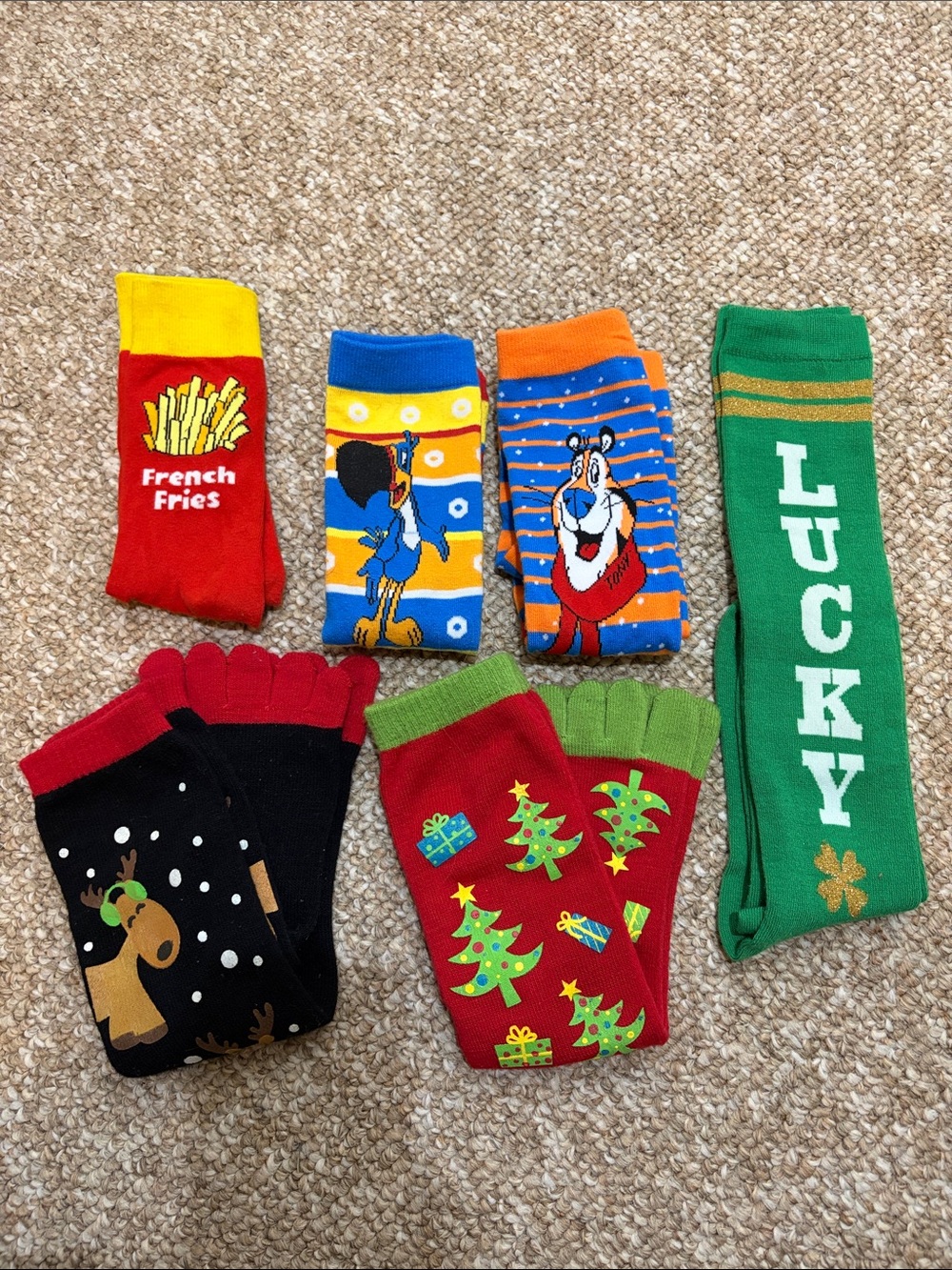 Novelty Crew Socks Lot - Kellogg’s Cereal, Christmas, French Fries, St Pats
